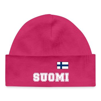 FINNLAND - SUOMI Trikot Look - Flagge auf Brust - Baby Organic Mütze - hot Pink - Vorne