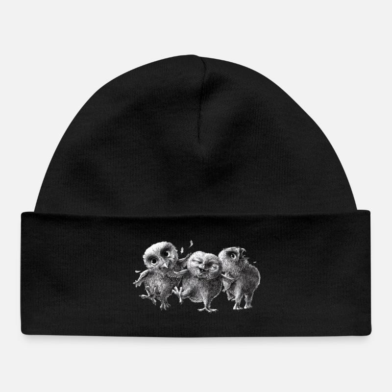 trois hiboux heureux - Bonnet bébé bio - noir