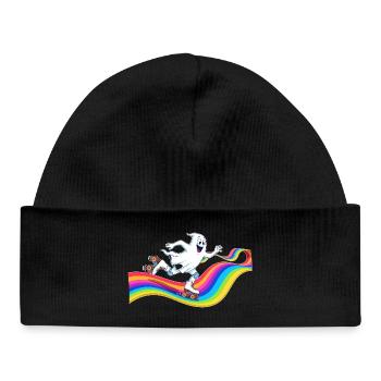 Un fantôme patine à roulettes sur une patinoire arc-en-ciel - Bonnet bébé bio - noir - Devant