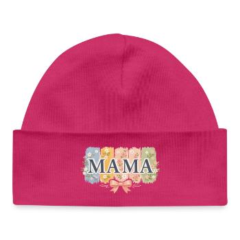 MAMA Bandes Florales et Nœud Rose Rétro - Bonnet bébé bio - hot pink - Devant