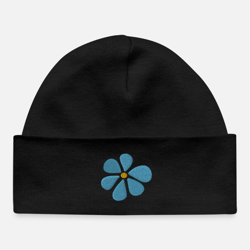 Embroidered daisy - Baby Organic Beanie - black