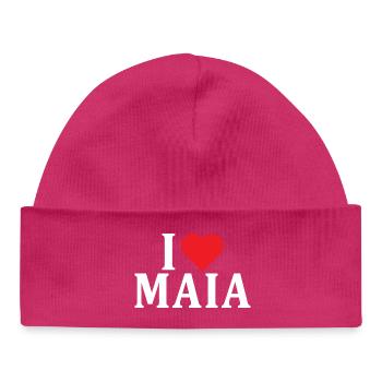 Name T-Shirt I love Maia T-Shirt Geschenkidee - Baby Organic Mütze - hot Pink - Vorne