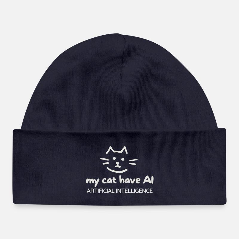 Cat Artificial Intelligence Motif - Baby Organic Beanie - navy