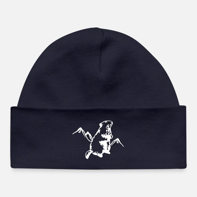 Marmotte avec montagnes - Bonnet bébé bio - bleu marine