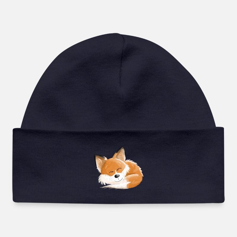 Fox est si fatigué - renards - renard roux - dormir - Bonnet bébé bio - bleu marine