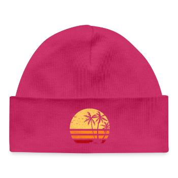 Coucher soleil Palmiers Retro - Bonnet bébé bio - hot pink - Devant