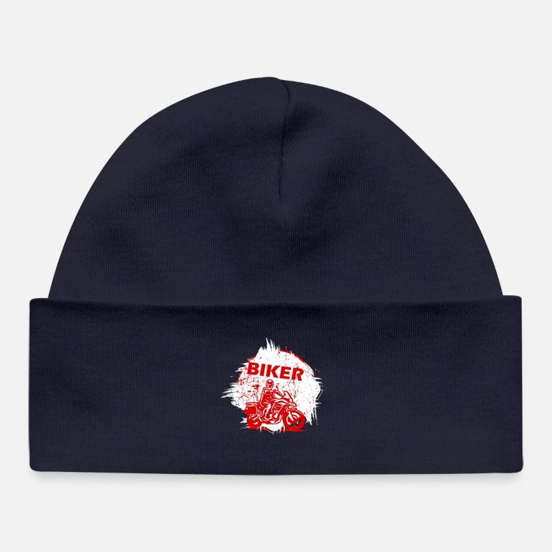 Moto Biker Rouge Effet Splash - Bonnet bébé bio - bleu marine