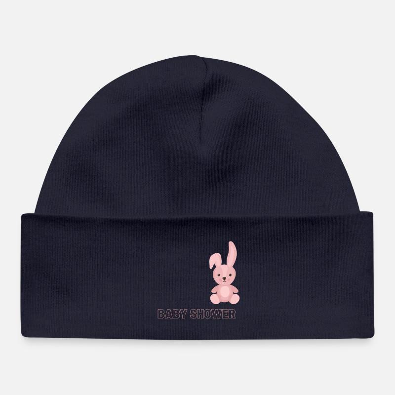 Shower de bébé avec motif de lapin rose - Bonnet bébé bio - bleu marine