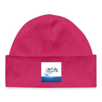 Flying Fish Jump Over Waves Sea Water - Baby Organic Beanie - hot pink - Front