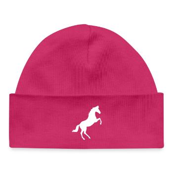 weißes Pferd Pferde Silhouetten Schattenfigur - Baby Organic Mütze - hot Pink - Vorne