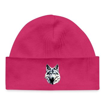 Wolf with blue eyes - Baby Organic Beanie - hot pink - Front