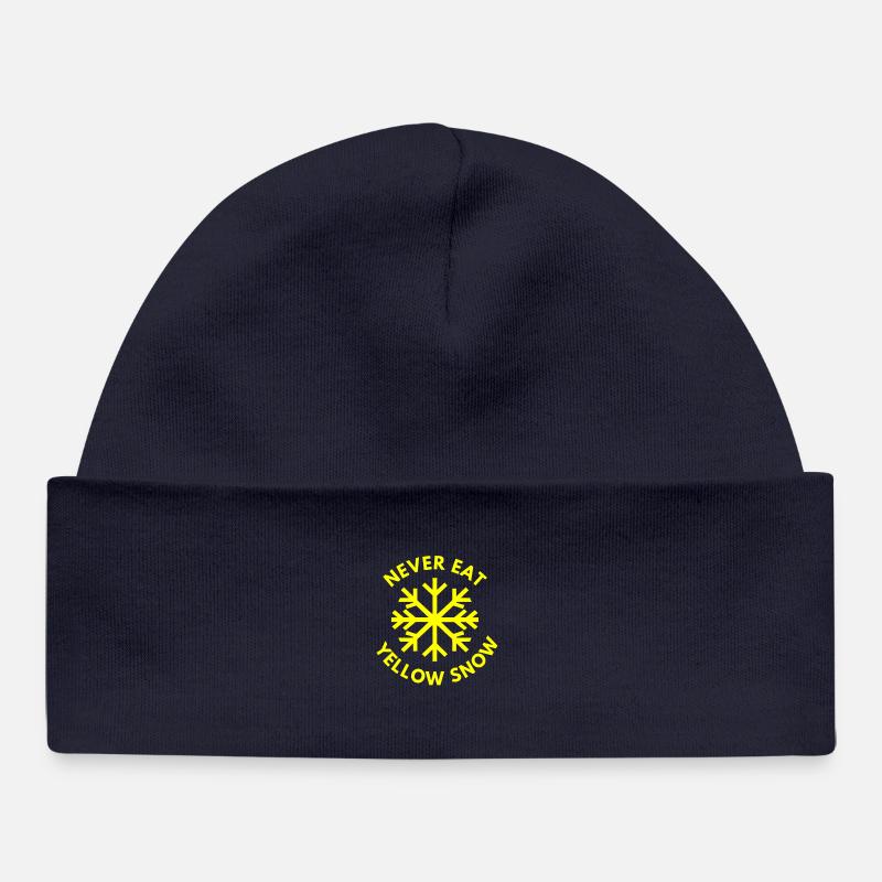 Ne mangez jamais de neige jaune - Bonnet bébé bio - bleu marine
