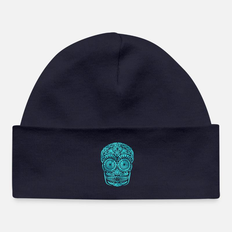 Calavera mexicana turquesa - Bonnet bébé bio - bleu marine
