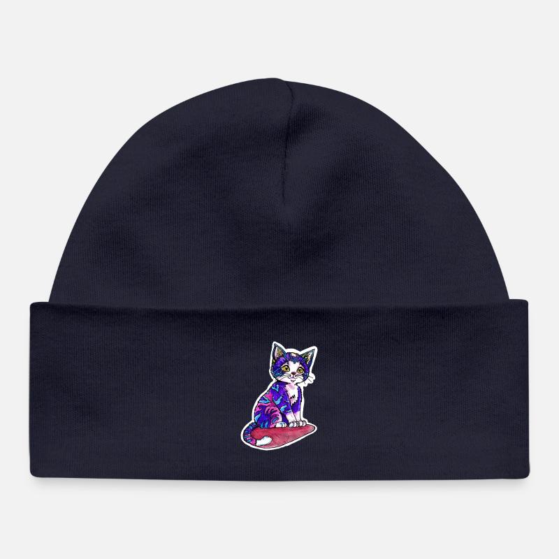 Petit chat à la fourrure violette - Bonnet bébé bio - bleu marine