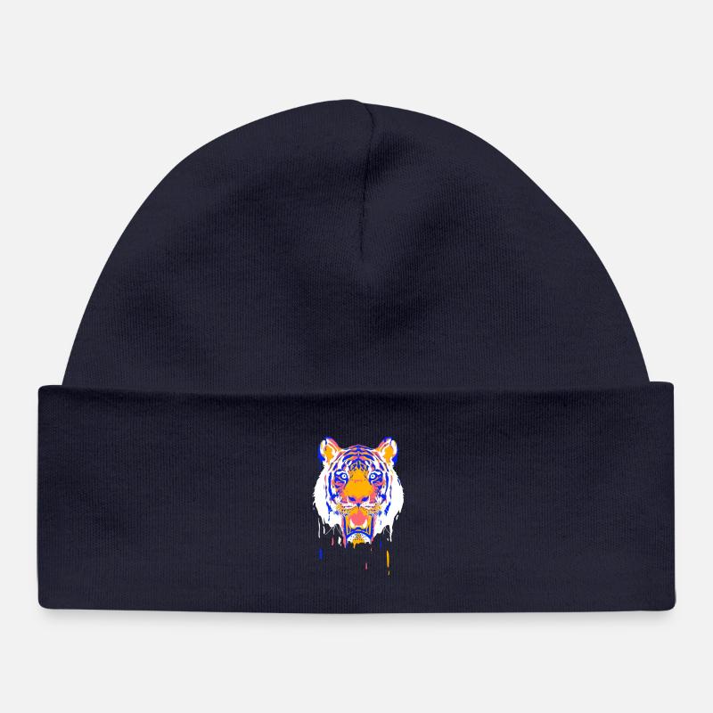 Tigre de peinture - Bonnet bébé bio - bleu marine