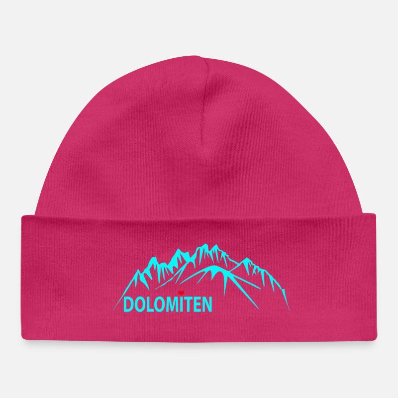 Illustration du panorama des montagnes des Dolomites - Bonnet bébé bio - hot pink