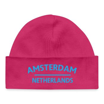 Amsterdam – Niederländisches Textdesign - Baby Organic Mütze - hot Pink - Vorne