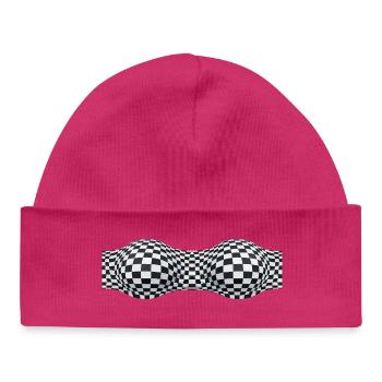 Folded Checkered Patterns - Baby Organic Beanie - hot pink - Front