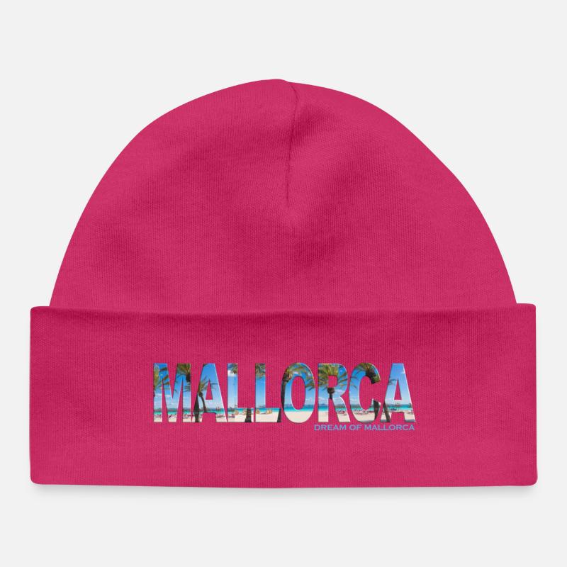 Bannière de lettrage de Majorque - Dream of Mallorca - Bonnet bébé bio - hot pink