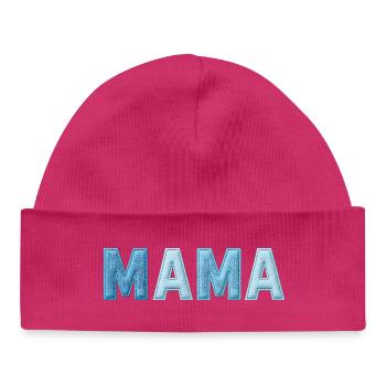 MAMA Denim Schriftzug Patchwork Trend - Baby Organic Mütze - hot Pink - Vorne