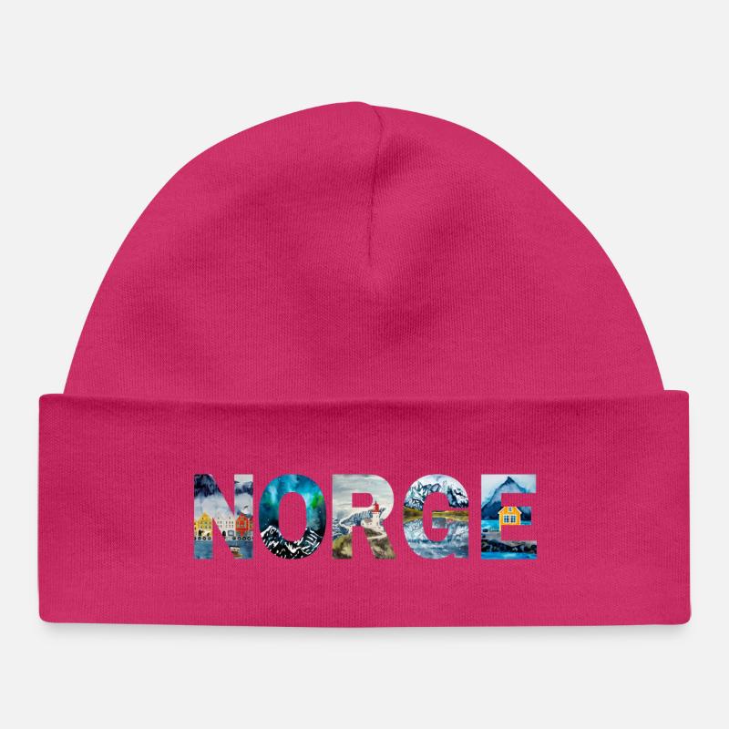 Norvège Lettrage Paysage « Norge » – Aquarelle - Bonnet bébé bio - hot pink