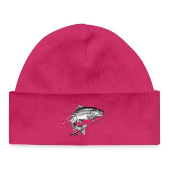 Fly Fishing Trout Rod Ink Vector - Baby Organic Beanie - hot pink - Front