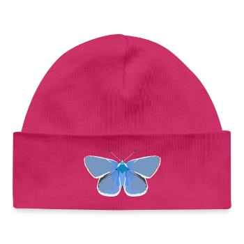 Papillons : Le bleu commun - Bonnet bébé bio - hot pink - Devant