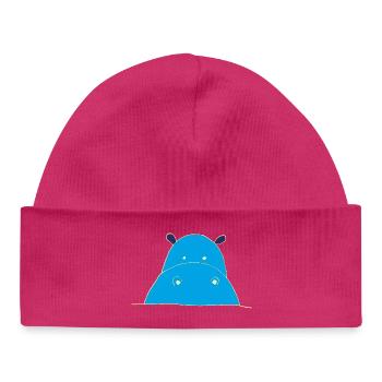 Blauer Hippo nilpferd - Baby Organic Mütze - hot Pink - Vorne