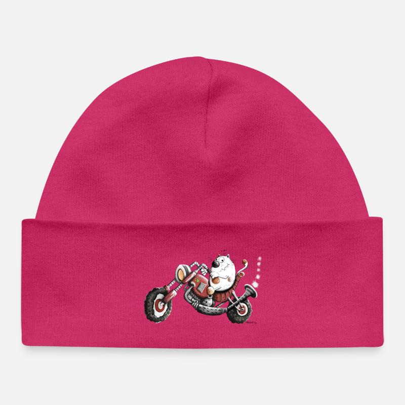 Chat Moto - Bonnet bébé bio - hot pink