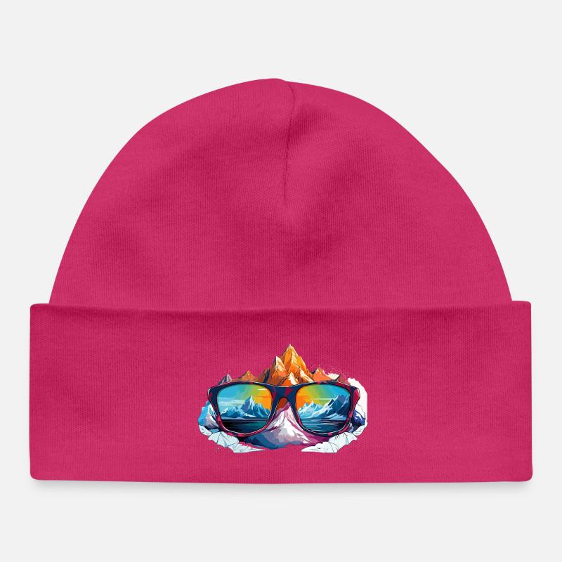 Panorama montagneux avec des lunettes de soleil - Bonnet bébé bio - hot pink