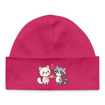 Katzen-Waschbär-Duo kuscheln und lieben - Baby Organic Mütze - hot Pink - Vorne