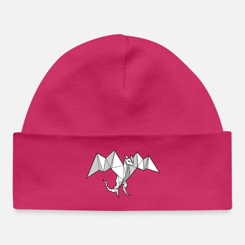 Origami de dragons géométriques - Bonnet bébé bio - hot pink