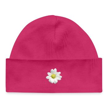 White Daisy Print - Gentle Flowers - Daisies - Baby Organic Beanie - hot pink - Front
