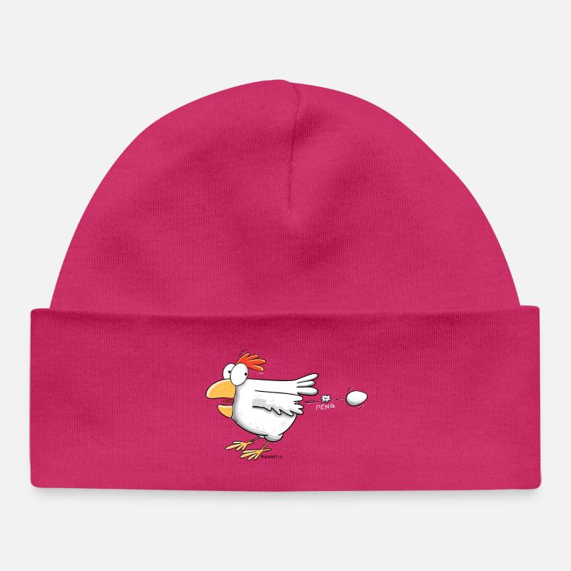 Drôle de poule pond un œuf I motif de poulet - Bonnet bébé bio - hot pink