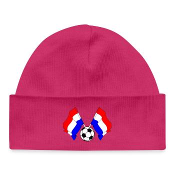 Deux drapeaux néerlandais avec un ballon de football - Bonnet bébé bio - hot pink - Devant