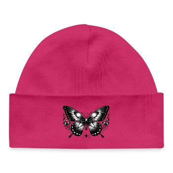 Papillon noir et blanc bohème - Bonnet bébé bio - hot pink - Devant