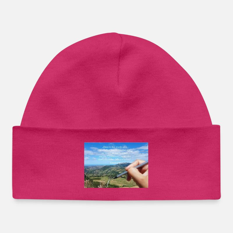 Paysage de citation de la création céleste - Bonnet bébé bio - hot pink