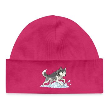 Husky Sprint in Snow Foam - Baby Organic Beanie - hot pink - Front