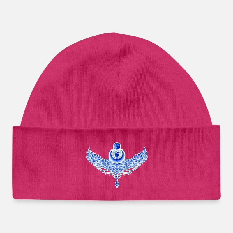 Lune ailée bleue - Bonnet bébé bio - hot pink