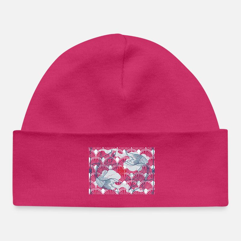 Koi fish in blue wave pattern japan koi - Baby Organic Beanie - hot pink