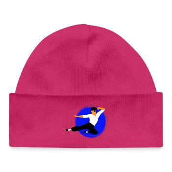 Karate-Flugtritt im blauen Kreis - Baby Organic Mütze - hot Pink - Vorne