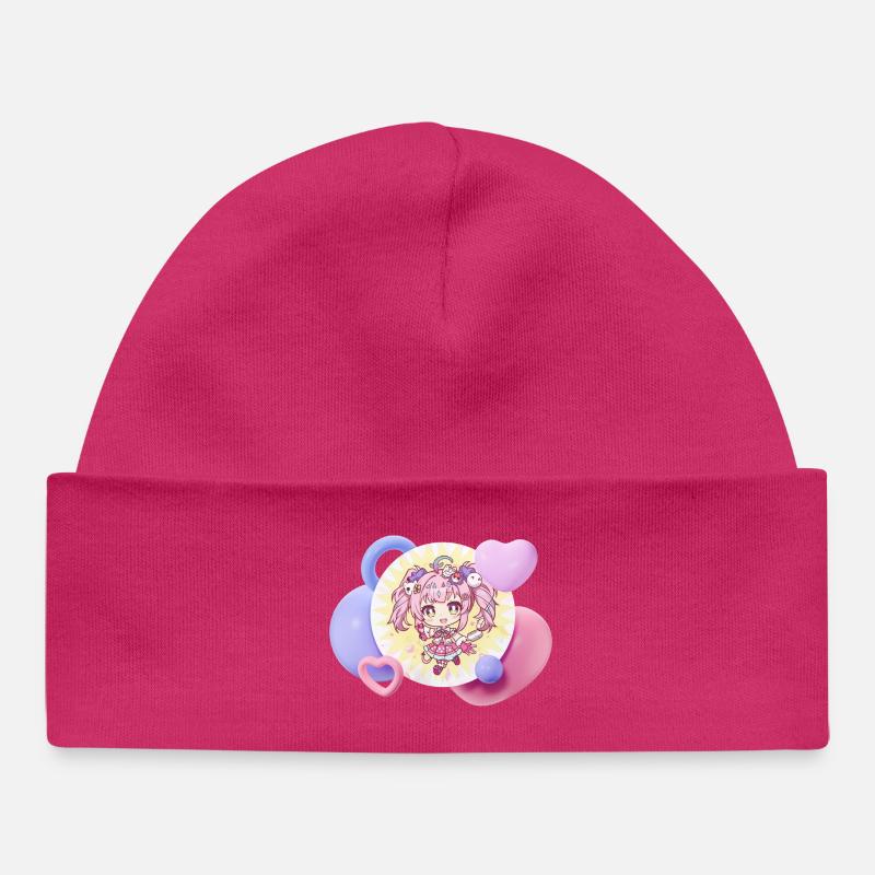Pastell-Chibi mit Herzchen - Baby Organic Mütze - hot Pink