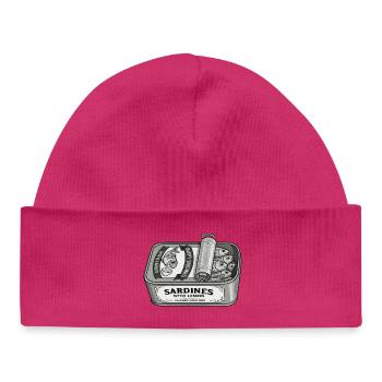Sardines With Lemon Vintage Tin Label - Baby Organic Beanie - hot pink - Front