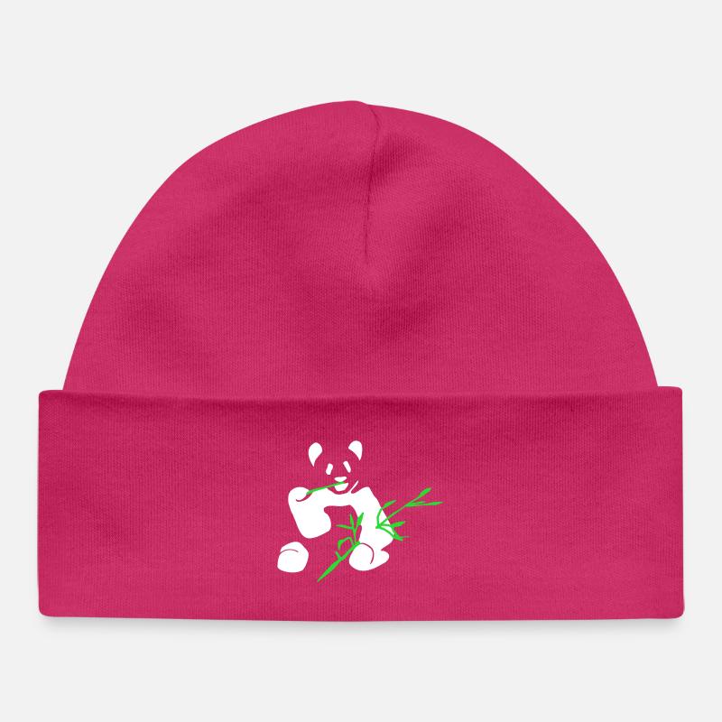 Panda avec bambou - Bonnet bébé bio - hot pink