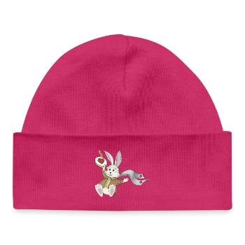 Late Again Clock Rabbit - Baby Organic Beanie - hot pink - Front
