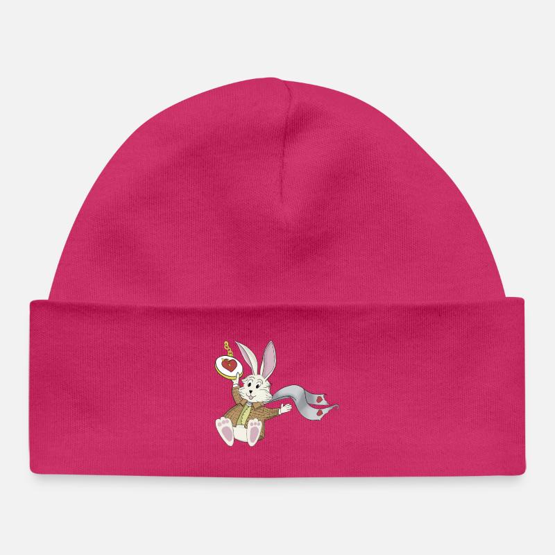 Lapin blanc - Bonnet bébé bio - hot pink