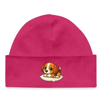 Süßer Beagle Cartoon Liegen Entspannen Kuscheln - Baby Organic Mütze - hot Pink - Vorne