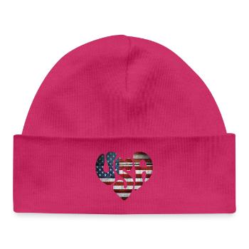 Vintage American Handle and Heart - Baby Organic Beanie - hot pink - Front