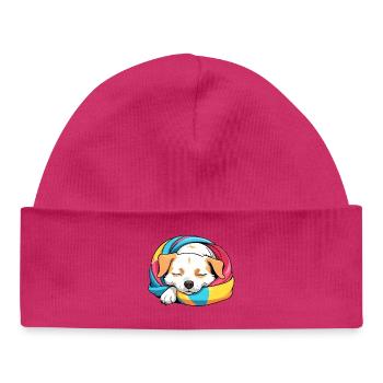 Slumbering Puppy Rainbow Scarf - Baby Organic Beanie - hot pink - Front