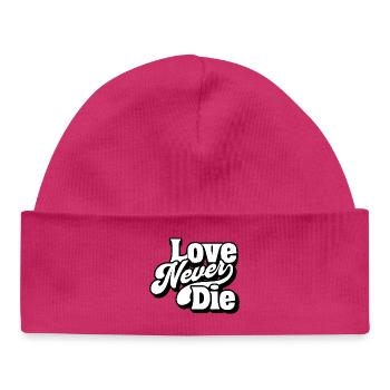 Love Never Die – Zeitlose Liebesbotschaft - Baby Organic Mütze - hot Pink - Vorne